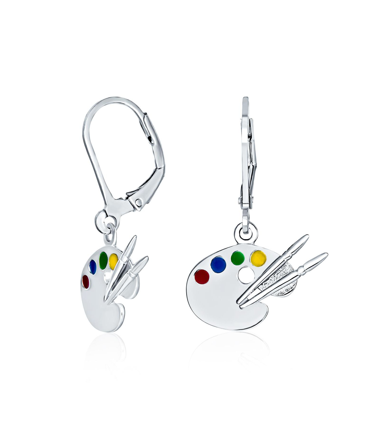 Bling Jewelry Multi-Color Enamel Painter's Palette Dangle Earrings .925 Sterling Silver