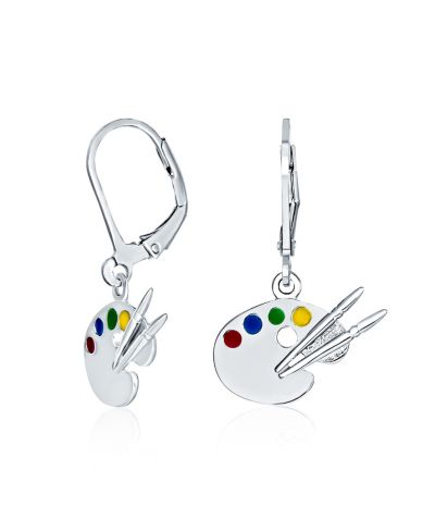 Серьги Bling Jewelry с эмалью в виде палитры художника, многоцветные, из стерлингового серебра