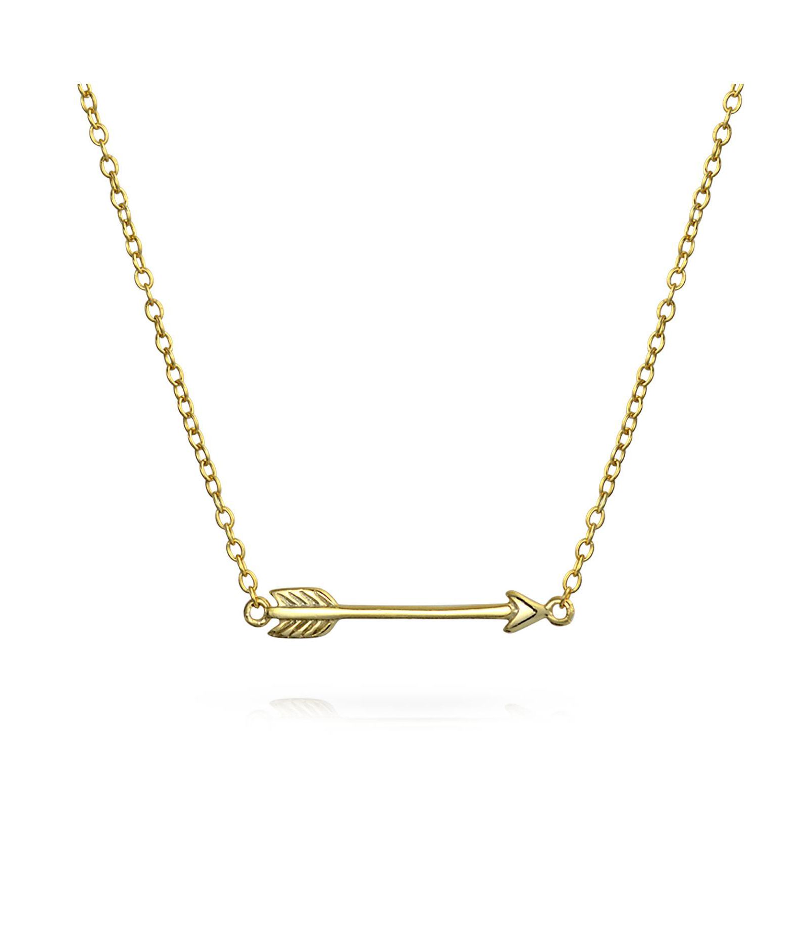 Bling Jewelry Sideways Cupid Arrow Pendant Necklace 14K Gold Plated Sterling Silver