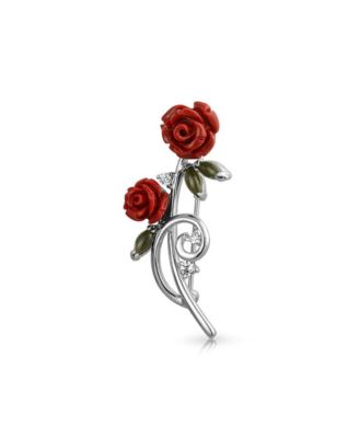Bling Jewelry брошь-значок в виде красных роз с акцентами CZ, серебристое напыление