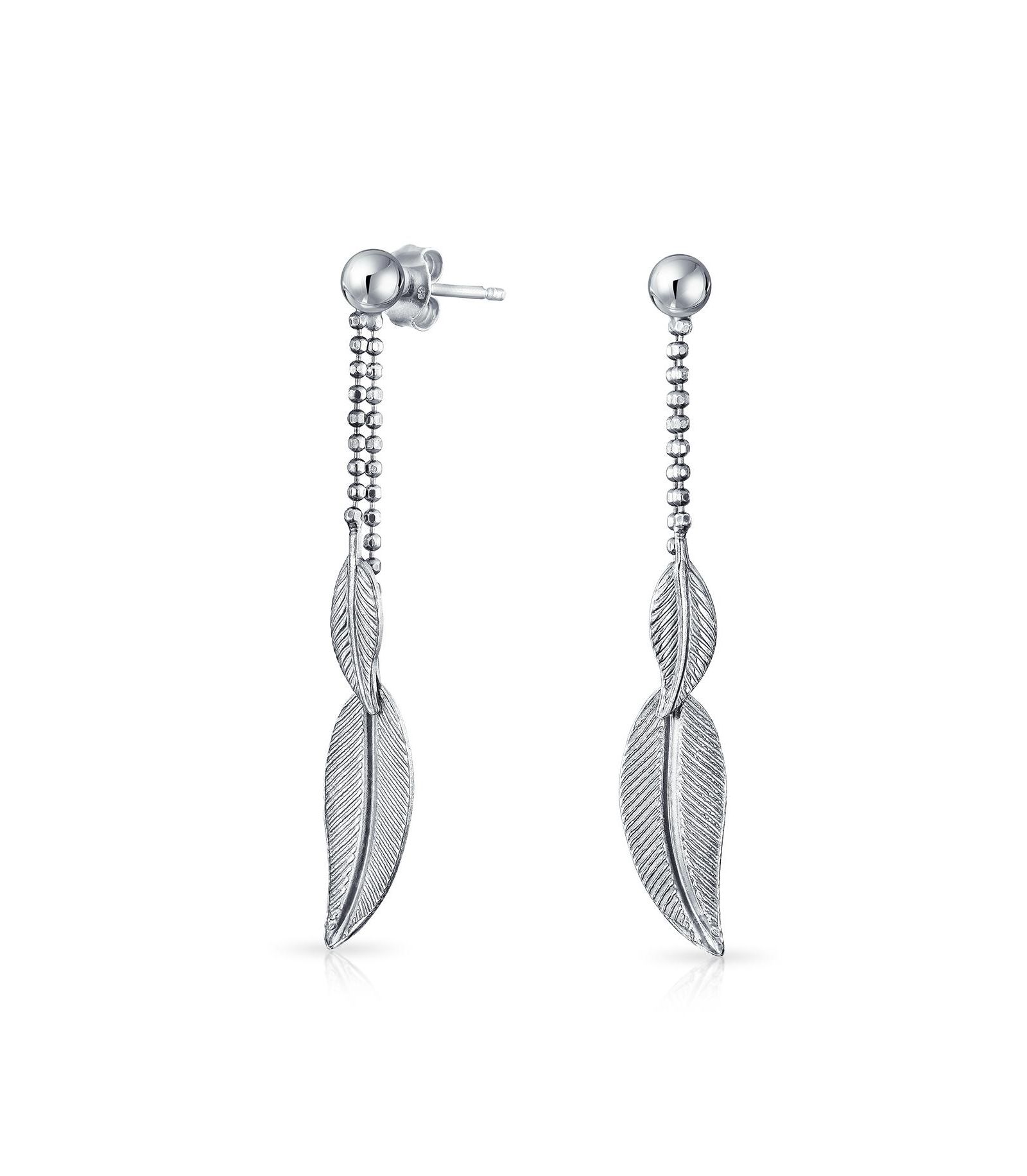 Bling Jewelry Native American Style Leaf Dangle Earrings .925 Sterling Silver 1.5" Long