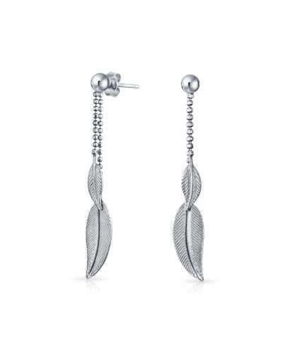 Bling Jewelry Native American Style Leaf Dangle Earrings .925 Sterling Silver 1.5" Long