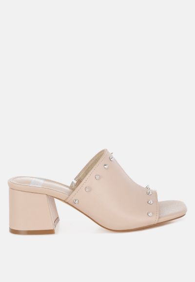 Rag and Co Womens Lomela Stud Embellished Block Heel Slip Ons