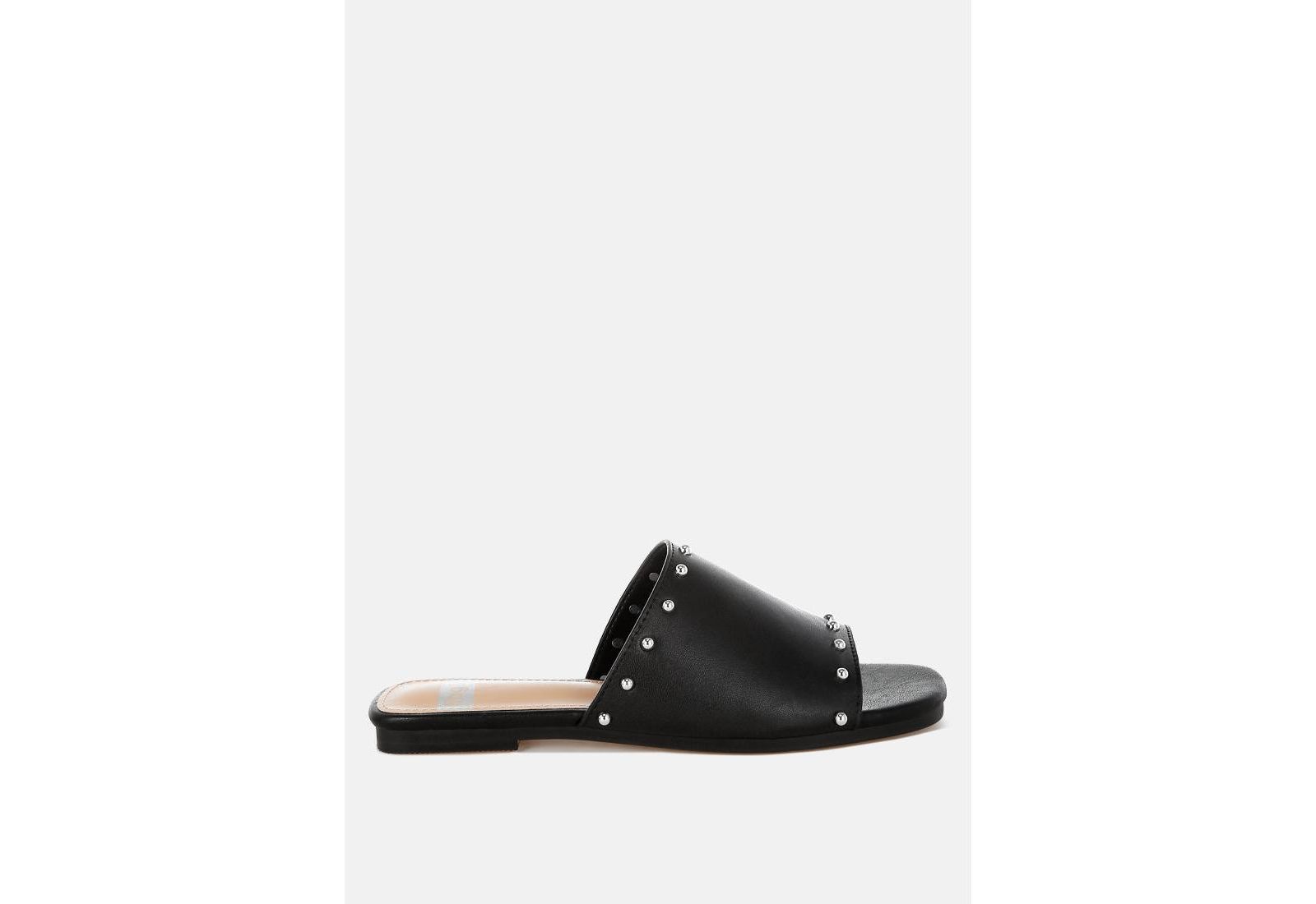 Rag and Co Womens Renaldi Genuine Leather Studded Slip-On Flats