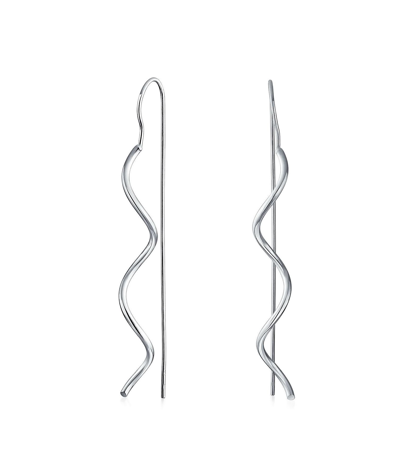 Bling Jewelry Geometric Wavy Zig Zag Thin Wire Threader Earrings .925 Sterling Silver