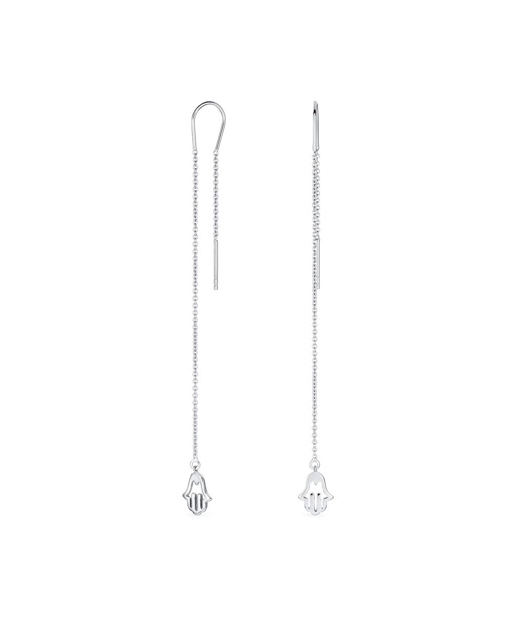 Bling Jewelry Tiny Hamsa Hand Symbol Spiritual Chain Threader Earrings Sterling Silver