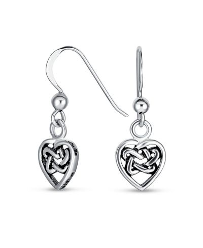 Bling Jewelry Celtic Infinity Heart Dangle Earrings Oxidized Sterling Silver Fish Hook
