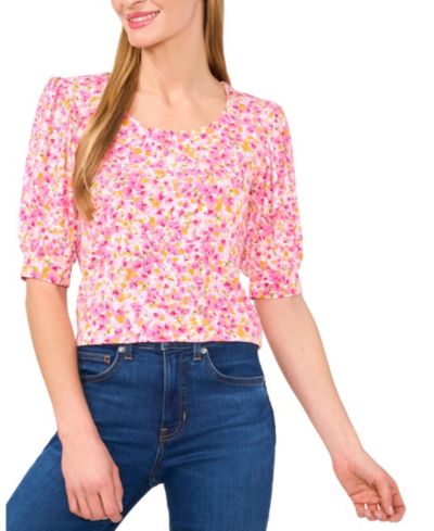 Топ CeCe Women's Floral Crewneck 3/4-Sleeve Shirred
