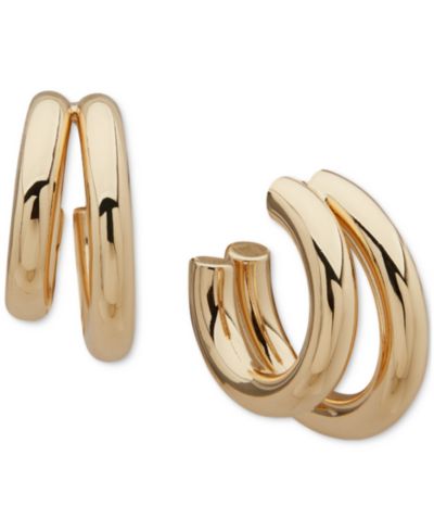 Серьги-кольца Emily in Paris Gold-Tone Polished Double Tube Small C Hoop, 0.7"