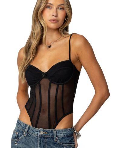 Edikted Women's Jenia Sheer Mesh Cupped Bodysuit