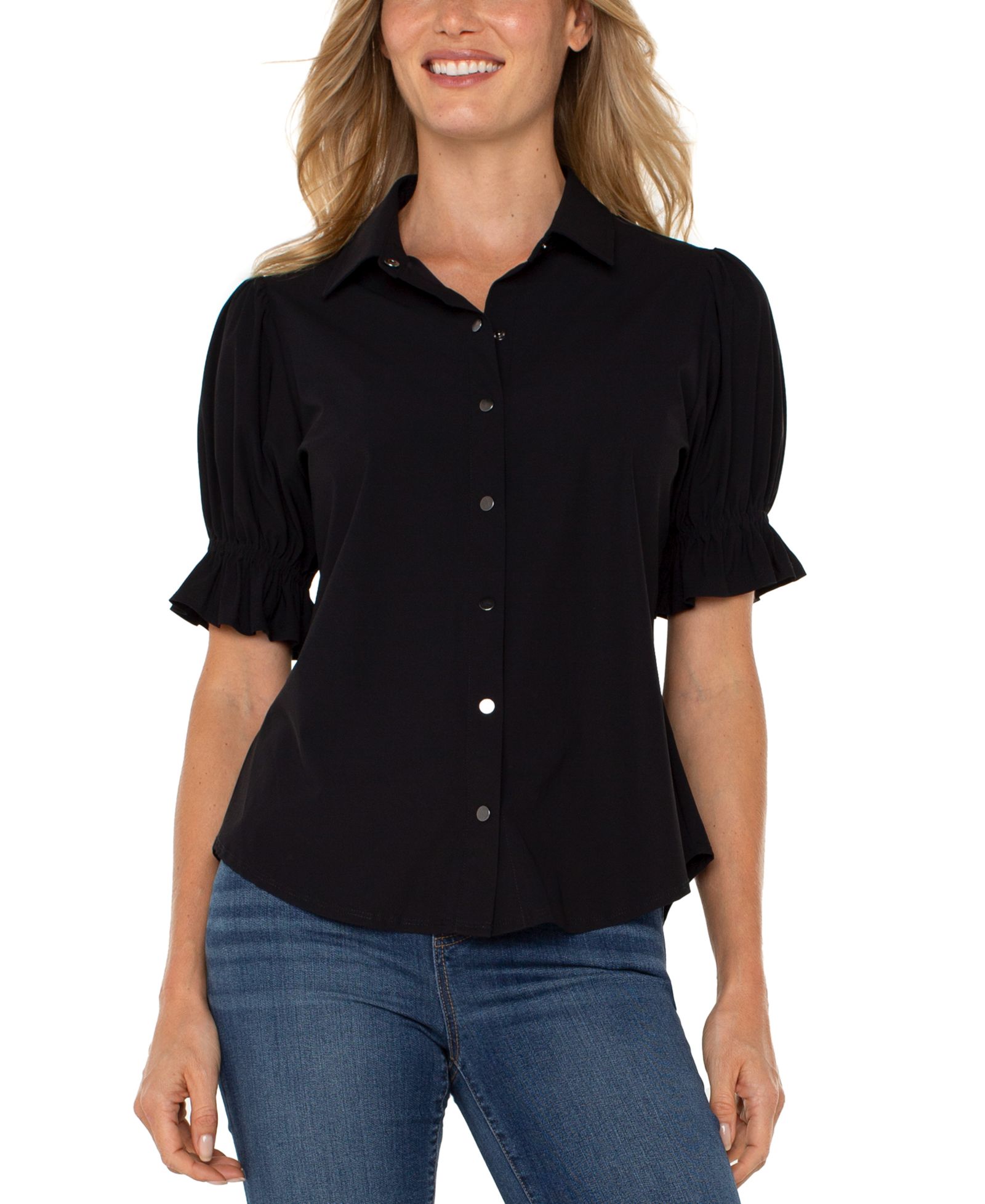 Liverpool Los Angeles Petite Puffed-Sleeve Top