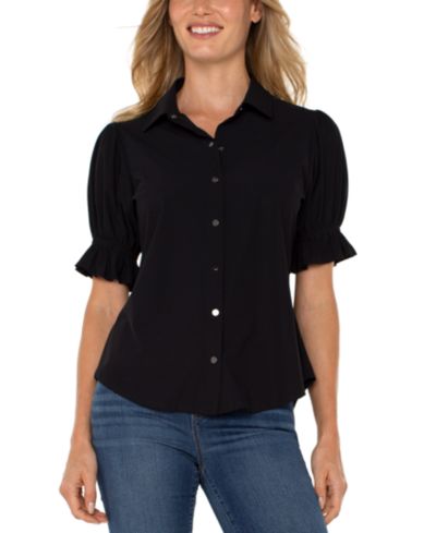 Liverpool Los Angeles Petite Puffed-Sleeve Top