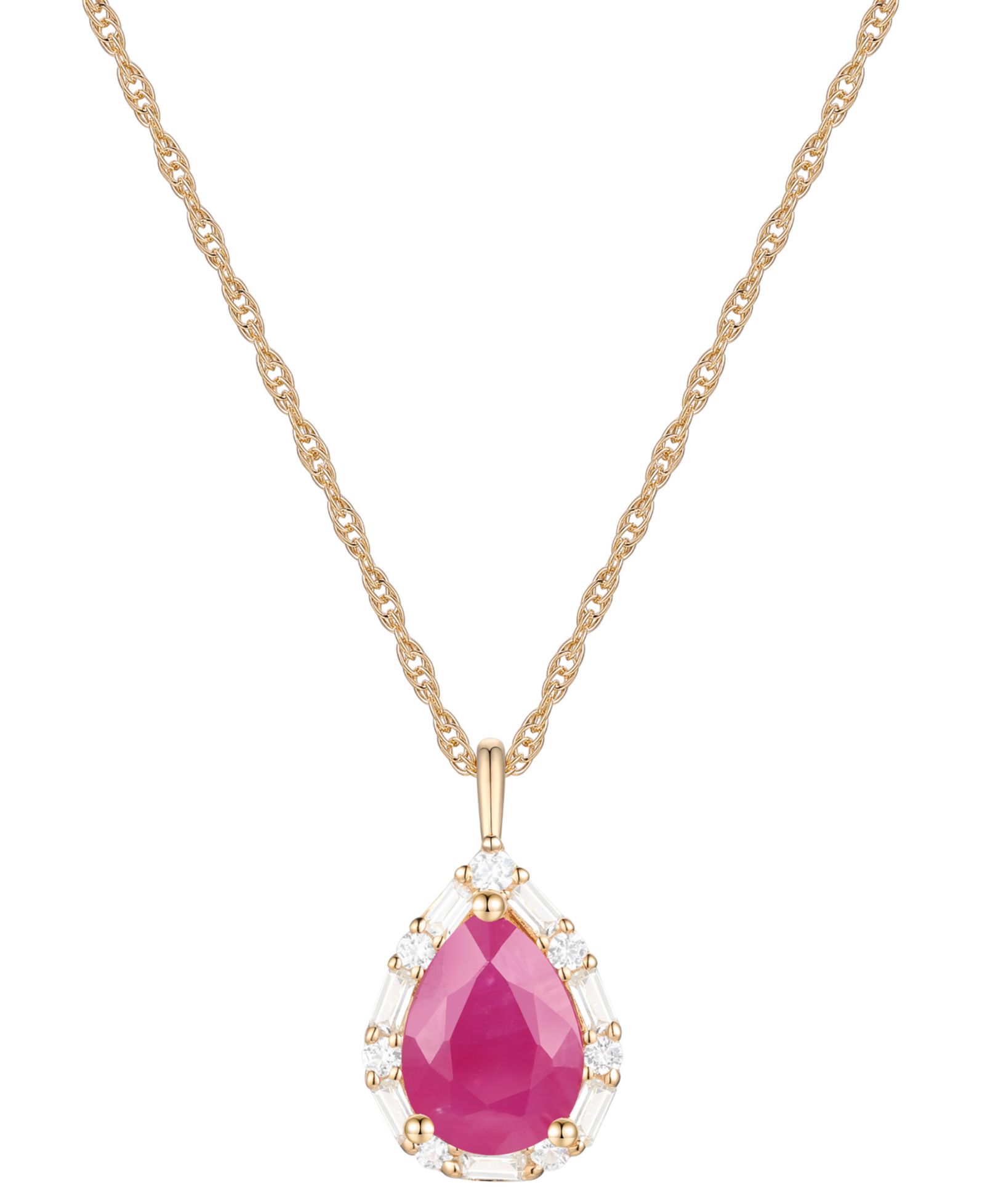 Подвеска-кулон Emerald (1 ct. t.w.) & Diamond (1/5 ct. t.w.) Teardrop Halo 18" в 14k Gold