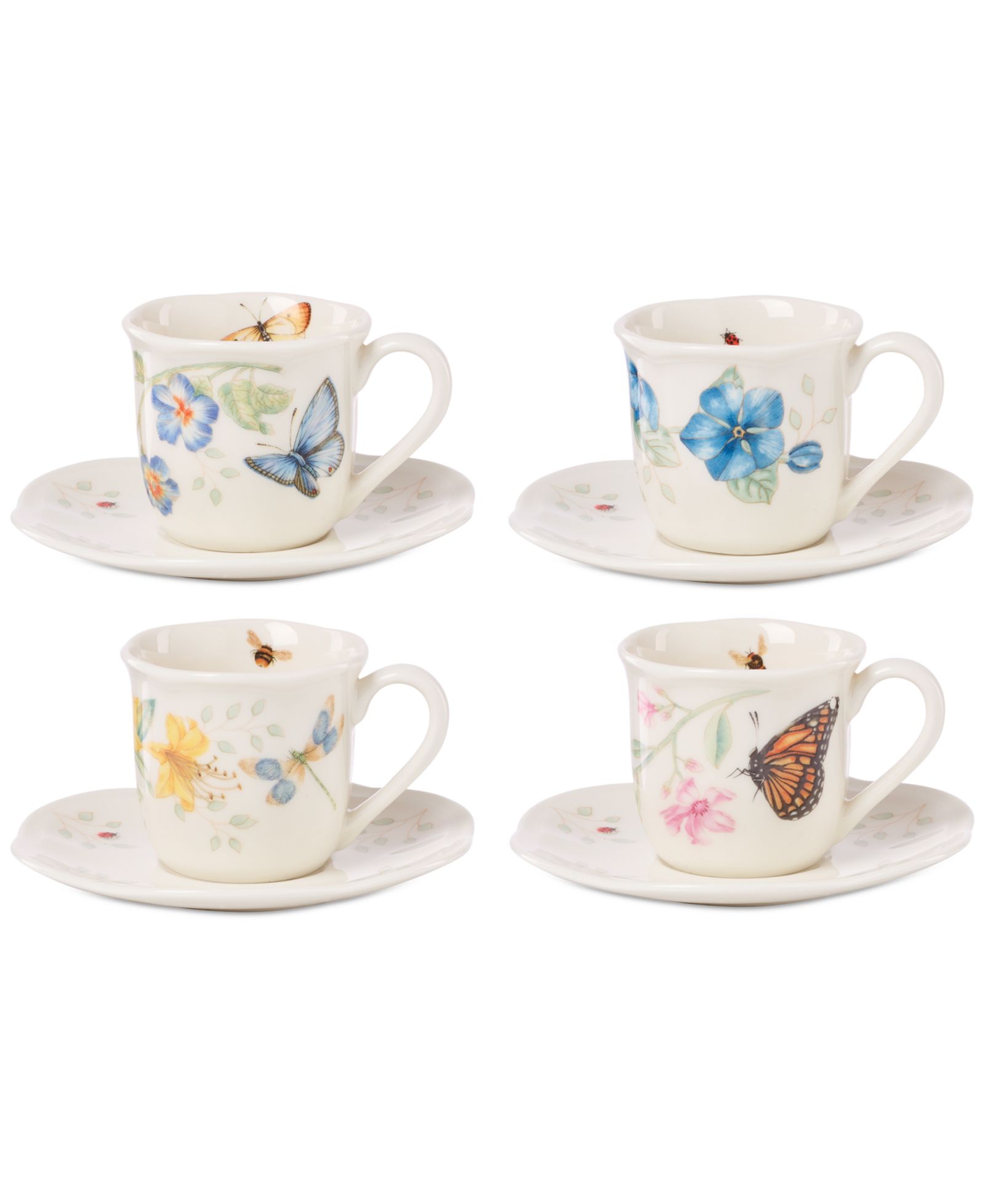 Lenox чашка и блюдце Butterfly Meadow Espresso, набор на 4 персоны