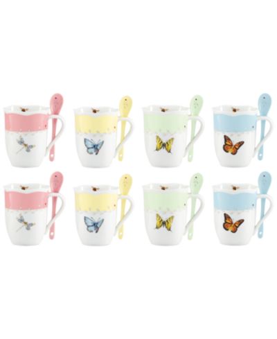 Кружка Lenox Butterfly Meadow с ложкой, набор из 8 штук