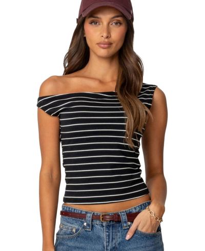 Edikted Women's Keryn Striped Asymmetric Top