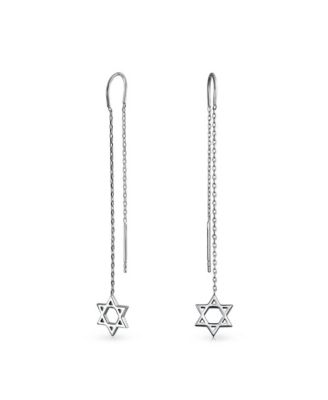 Bling Jewelry Judaic Star Of David Threader Earrings Bat Mitzvah .925 Sterling Silver