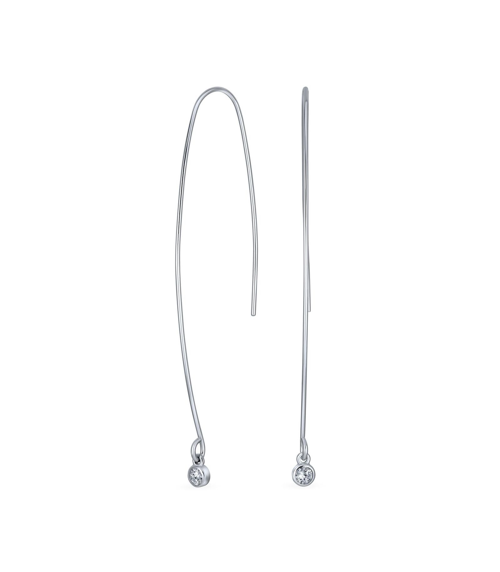 Bling Jewelry Trendy Minimalist Dangling CZ Threader Earrings .925 Sterling Silver