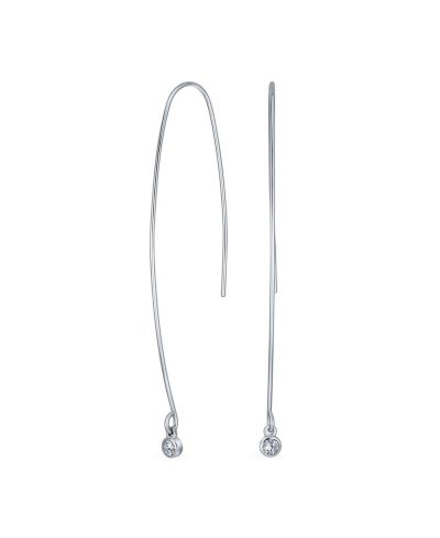 Bling Jewelry Trendy Minimalist Dangling CZ Threader Earrings .925 Sterling Silver