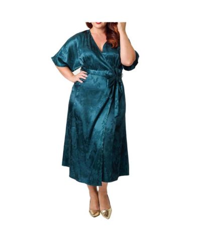 Unique Vintage Plus Size Tie Wrap Surplice Midi Dress