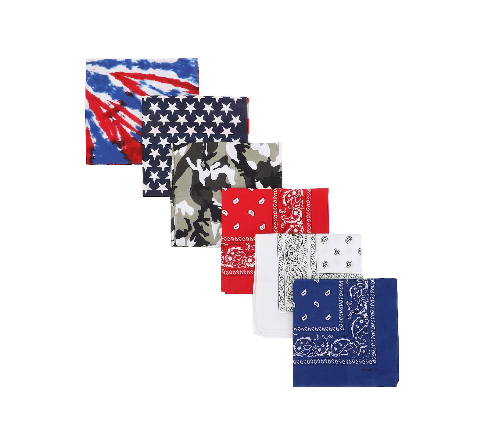 Lightweight Multicolored 22"x22" 6-Pack Bandana Set