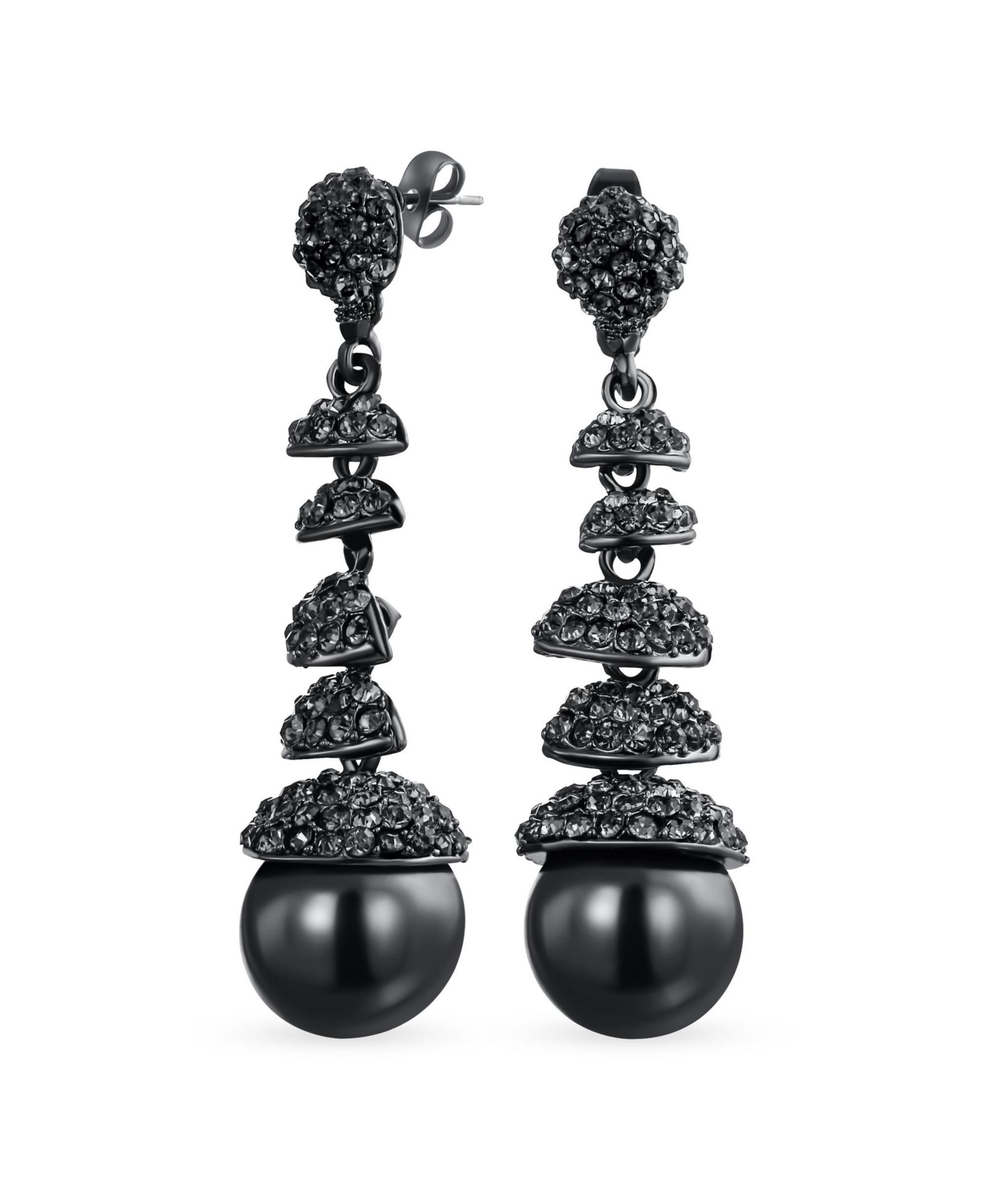 Bling Jewelry Black Crystal Multi-Tier Disc Ball Cocktail Statement Chandelier Earrings