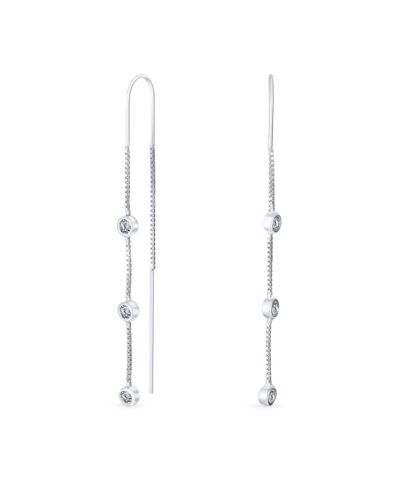 Bling Jewelry Classic Minimalist CZ By The Inch Dangle Earrings .925 Sterling Silver