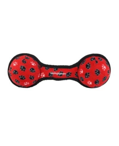 Tuffy Ultimate 2 Ball Tug Red Paw, Durable Squeaky Dog Toy