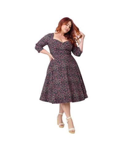 Unique Vintage Plus Size Pleated Bust Swing Dress