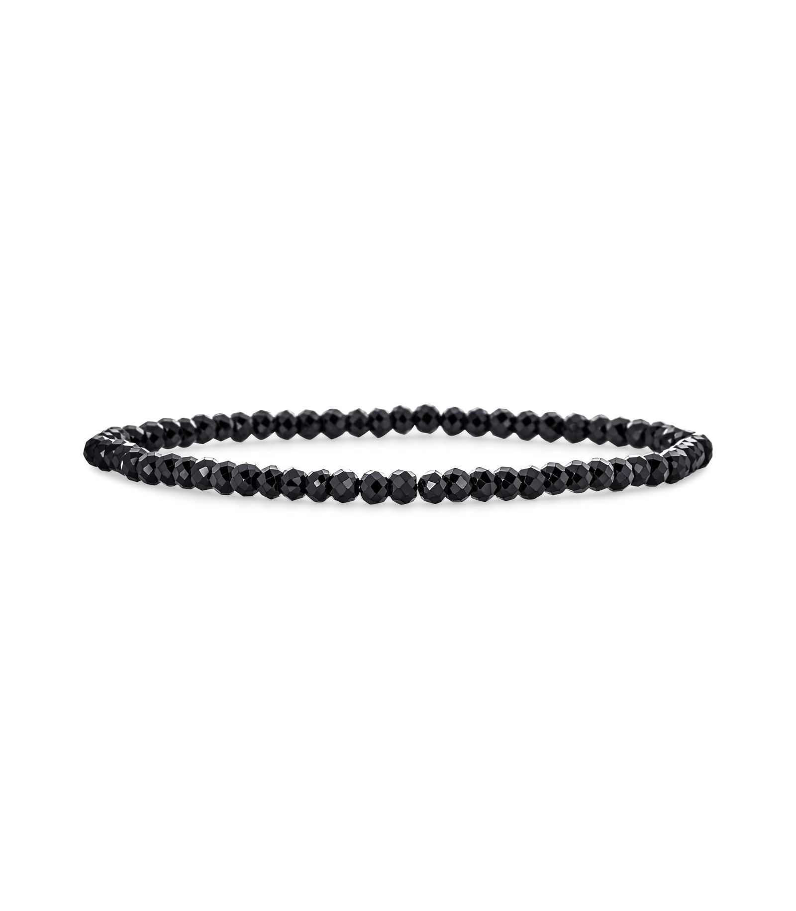 Bling Jewelry Dainty Black Spinel Seed Gemstone Bead Stackable Strand Stretch Bracelet