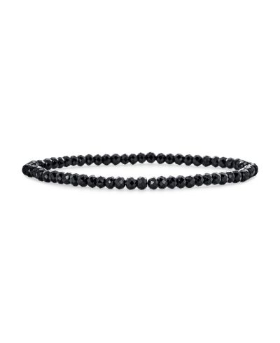 Bling Jewelry Dainty Black Spinel Seed Gemstone Bead Stackable Strand Stretch Bracelet