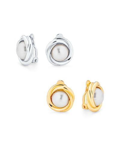 Серьги-клипсы Bling Jewelry Classic Faux White Pearl с золотым покрытием (набор из 2 шт.)