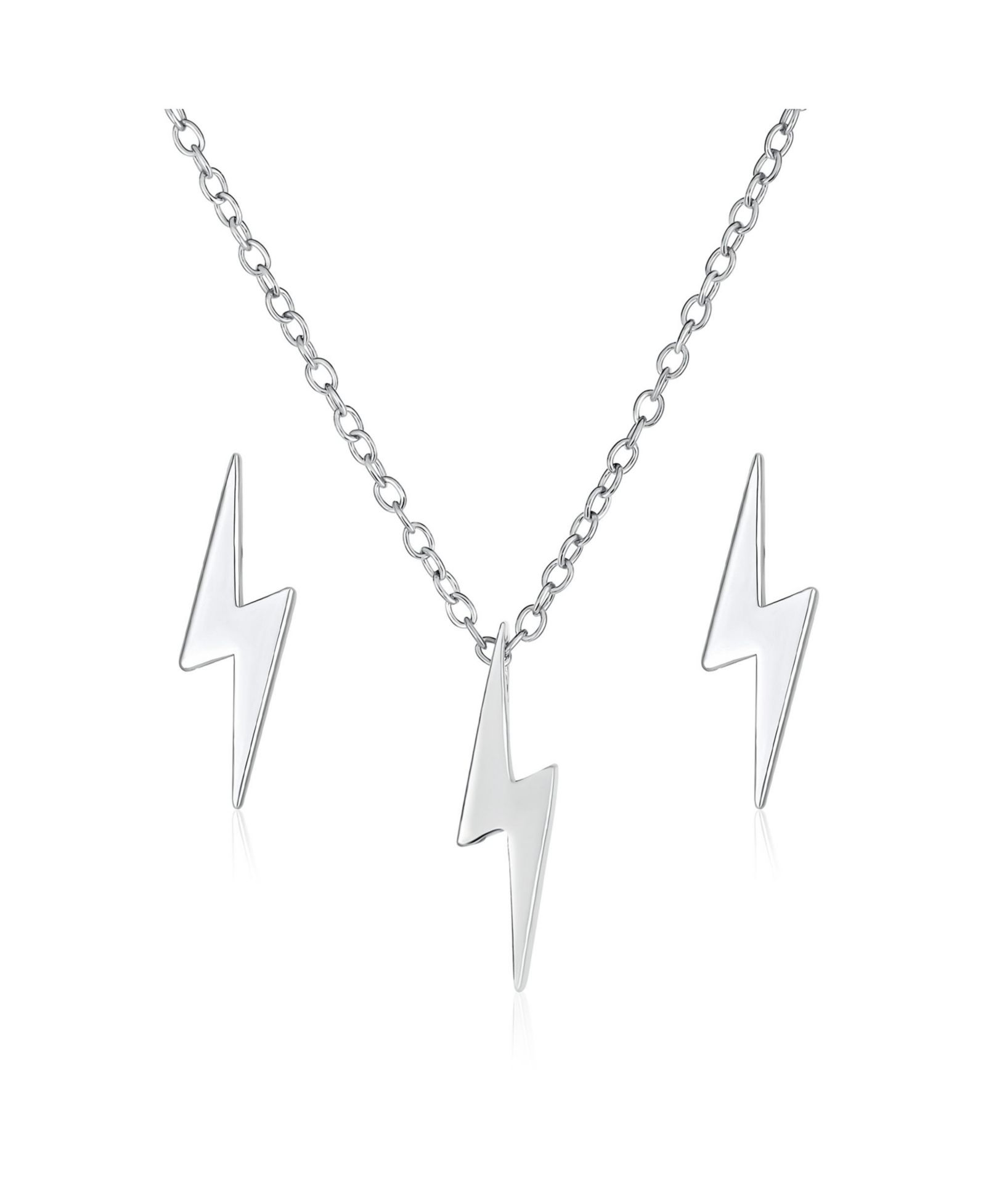 Bling Jewelry Tiny Lightning Bolt Pendant Necklace and Stud Earrings Set Sterling Silver