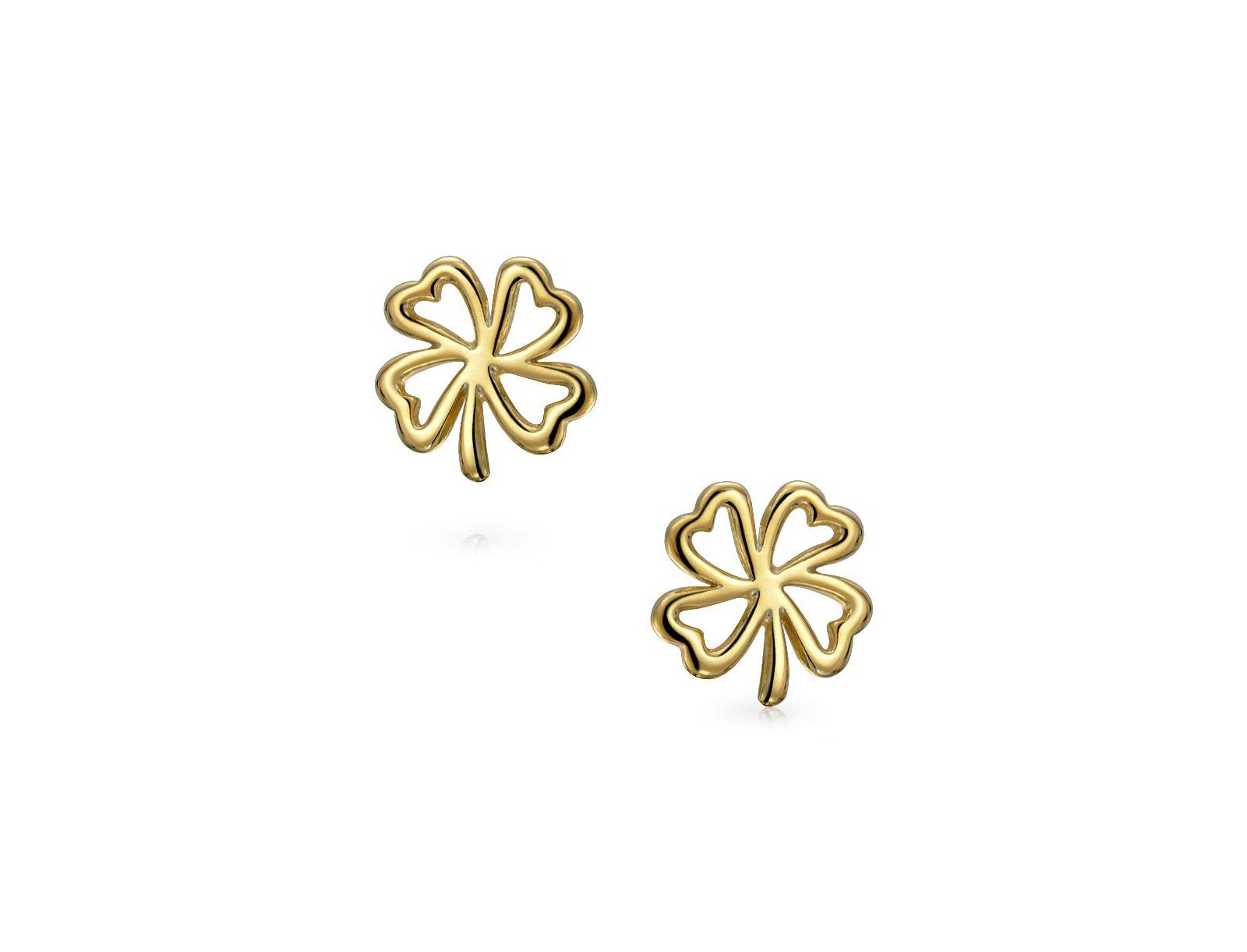 Bling Jewelry Good Luck Celtic Shamrock Clover Stud Earrings Gold Plated Sterling Silver