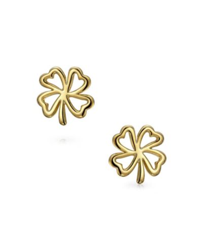 Bling Jewelry Good Luck Celtic Shamrock Clover Stud Earrings Gold Plated Sterling Silver