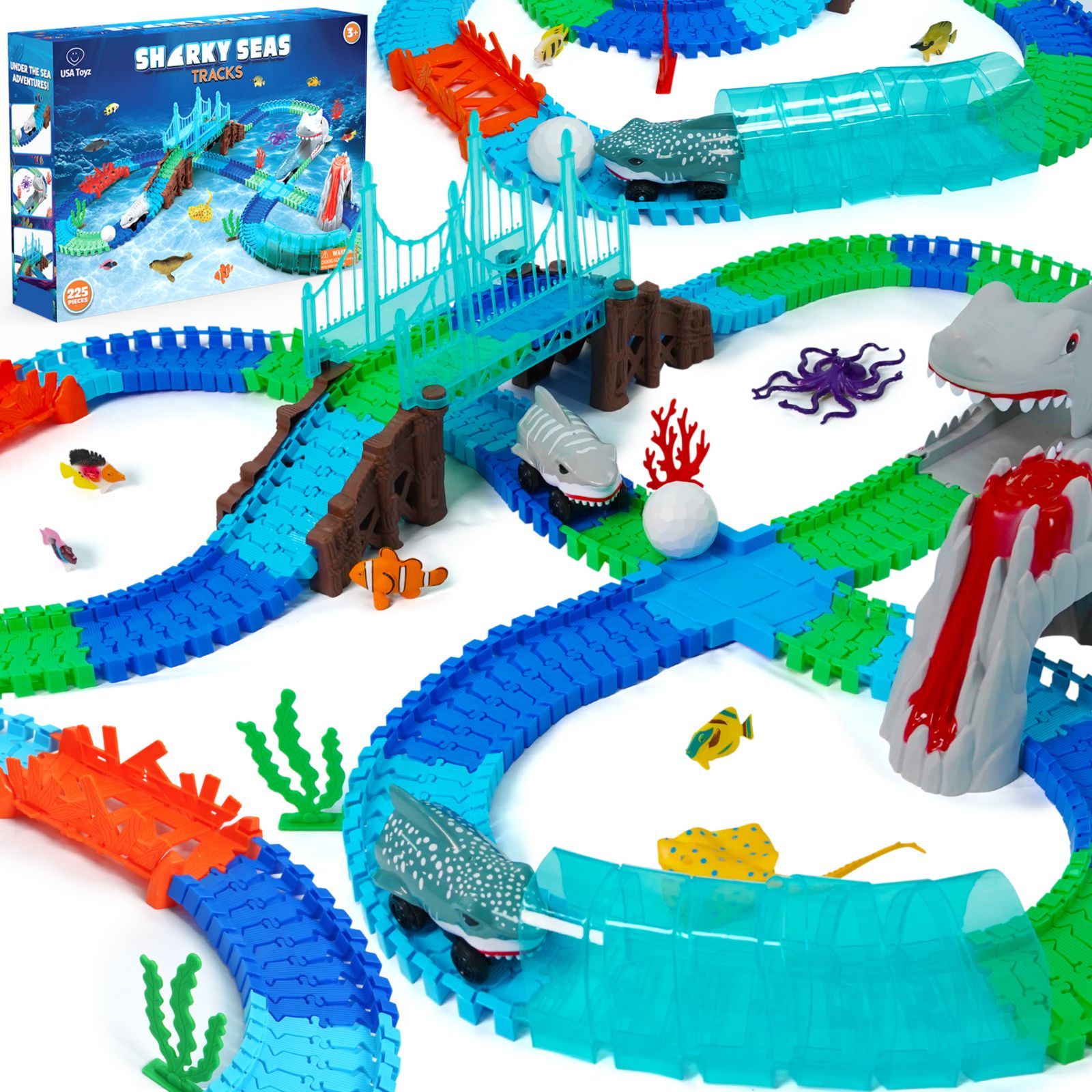 USA Toyz игровой набор Shark Car Seas Tracks, 225 деталей