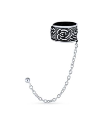 Серьги Bling Jewelry Celtic Flower Rose Ear Cuff and Chain Stud из стерлингового серебра