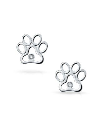 Bling Jewelry Animal Lover Cut-Out Paw Print Stud Earrings CZ Accent .925 Sterling Silver