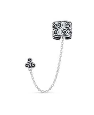Bling Jewelry Celtic Triskele 1 Cartilage Ear Cuff and Chain Stud Earrings Sterling Silver