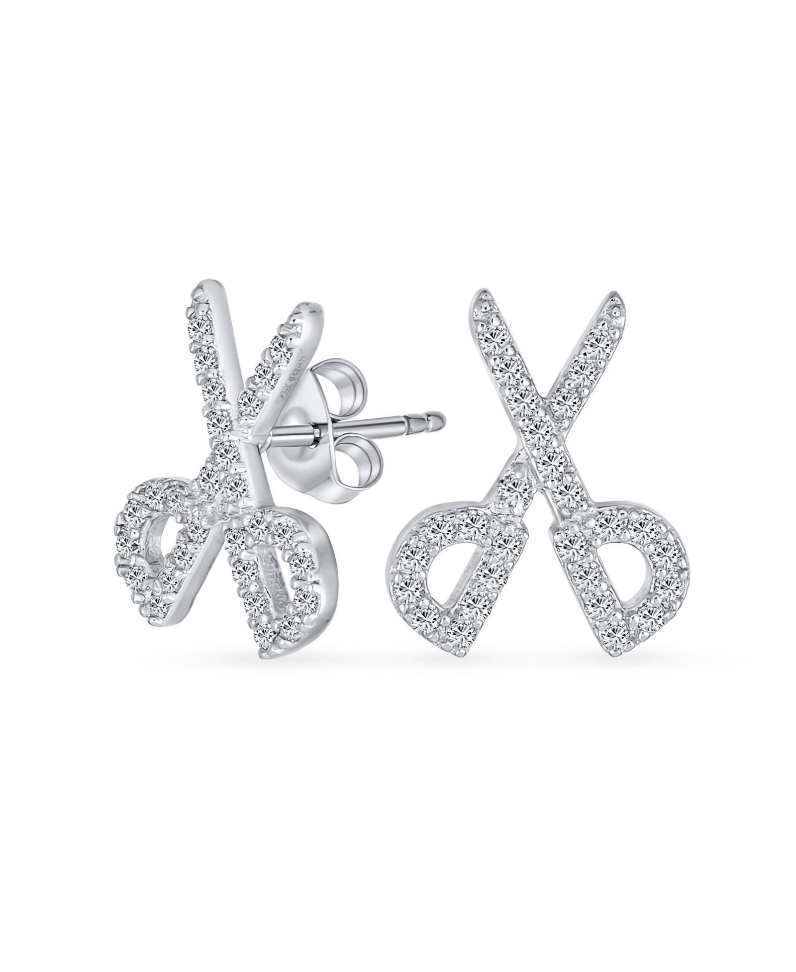 Серьги-гвоздики Bling Jewelry из стерлингового серебра.925 с акцентом CZ в виде ножниц