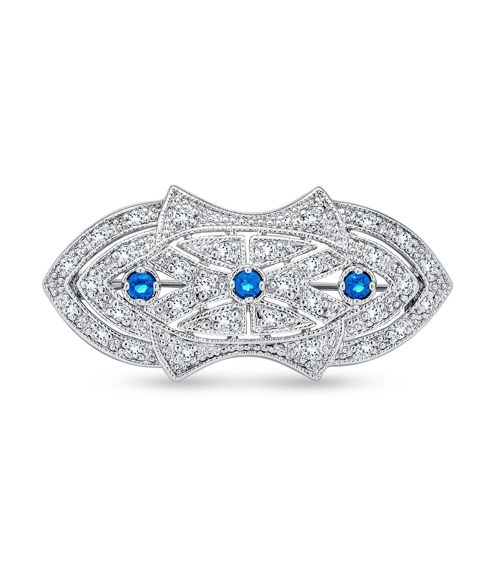 Брошь Bling Jewelry Art Deco Style Lapel Scarf с синим CZ Cubic Zirconia