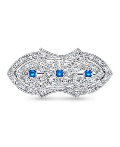 Брошь Bling Jewelry Art Deco Style Lapel Scarf с синим CZ Cubic Zirconia