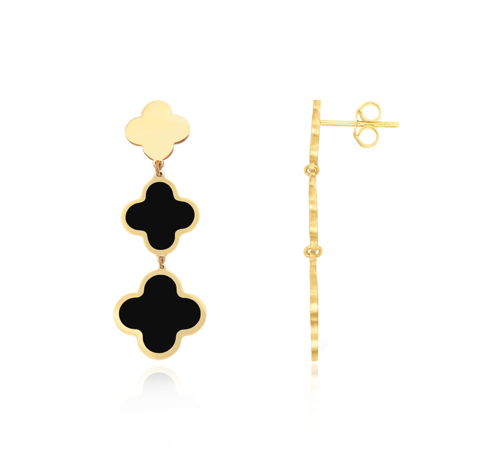 The Lovery Onyx Graduating Clover Dangle Earrings