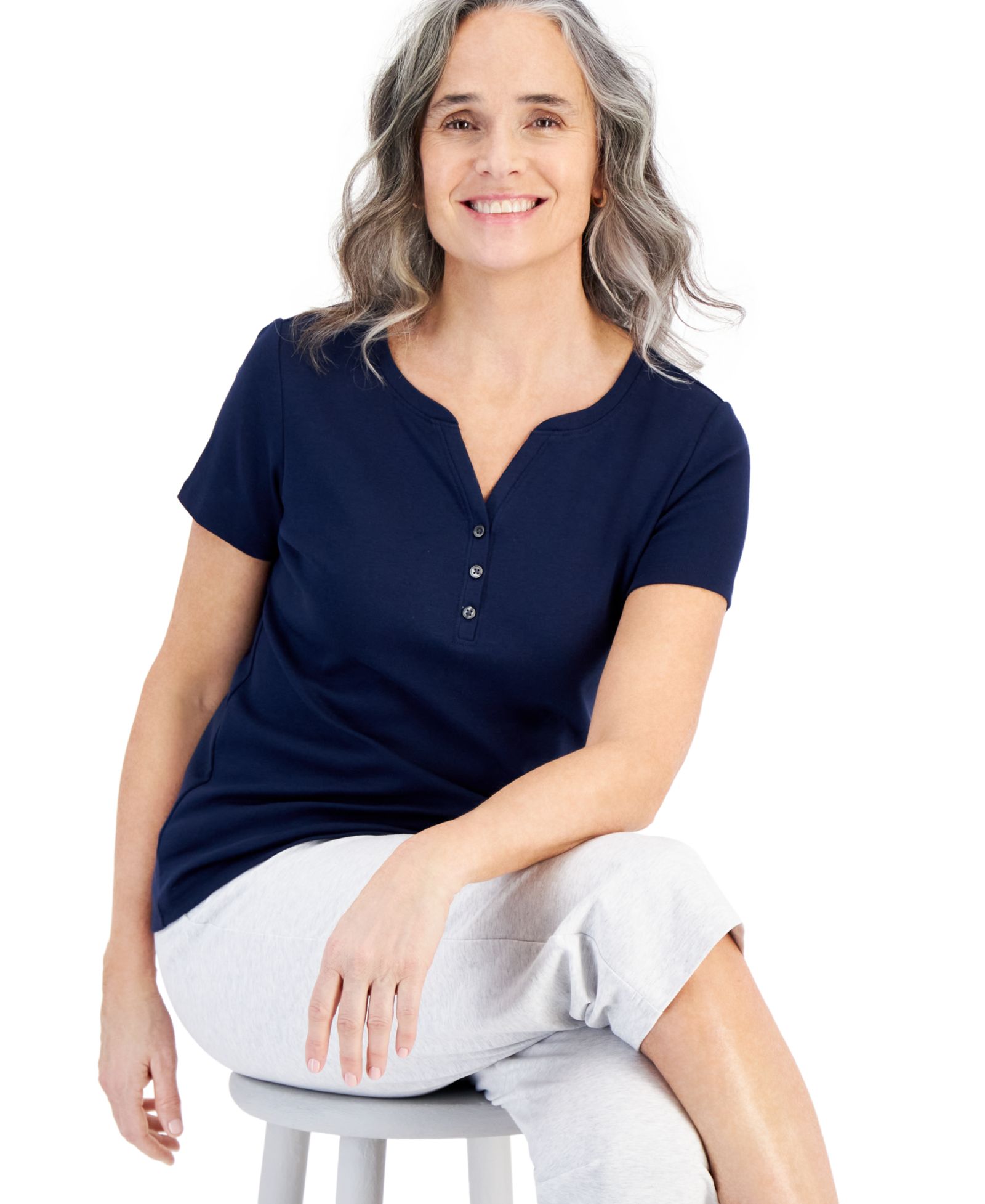 Style & Co Petite Cotton Henley Short-Sleeve T-Shirt, Created for Macy's