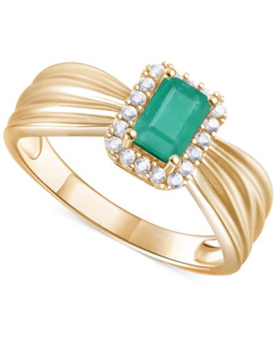 Кольцо с изумрудом (5/8 ct. t.w.) и бриллиантом (1/6 ct. t.w.) в оправе Halo из 14k золота (также доступно с рубином и сапфиром)