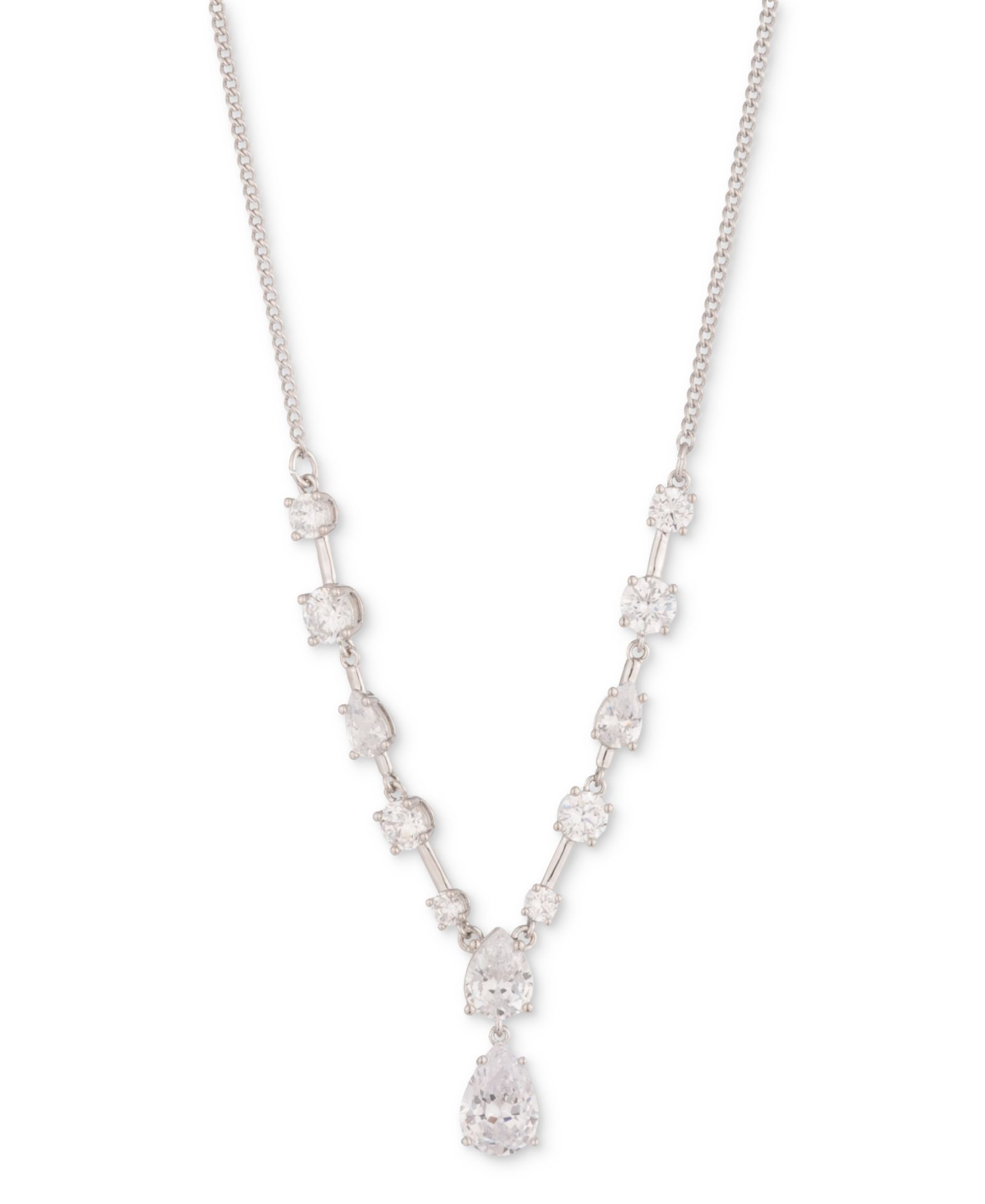 Givenchy Silver-Tone Mixed Cubic Zirconia Lariat Necklace, 16" + 3" extender