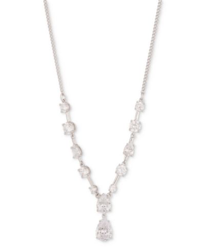 Givenchy серебристая лариат-цепочка с комбинированной кубической цирконией, 16" + 3" удлинитель