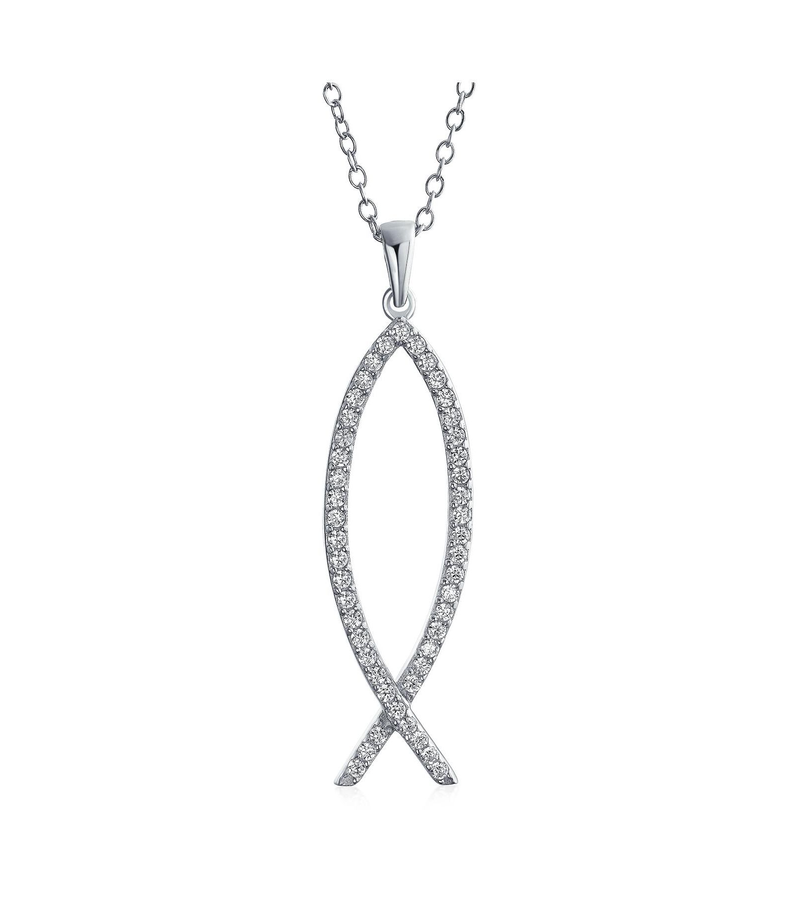 Bling Jewelry ожерелье-подвеска Jesus Fish Ichthys из стерлингового серебра с паве Cubic Zirconia