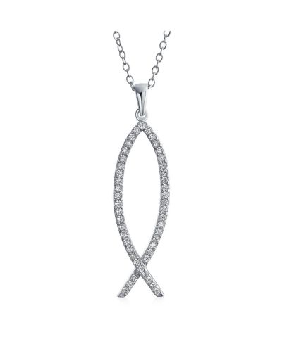 Bling Jewelry ожерелье-подвеска Jesus Fish Ichthys из стерлингового серебра с паве Cubic Zirconia