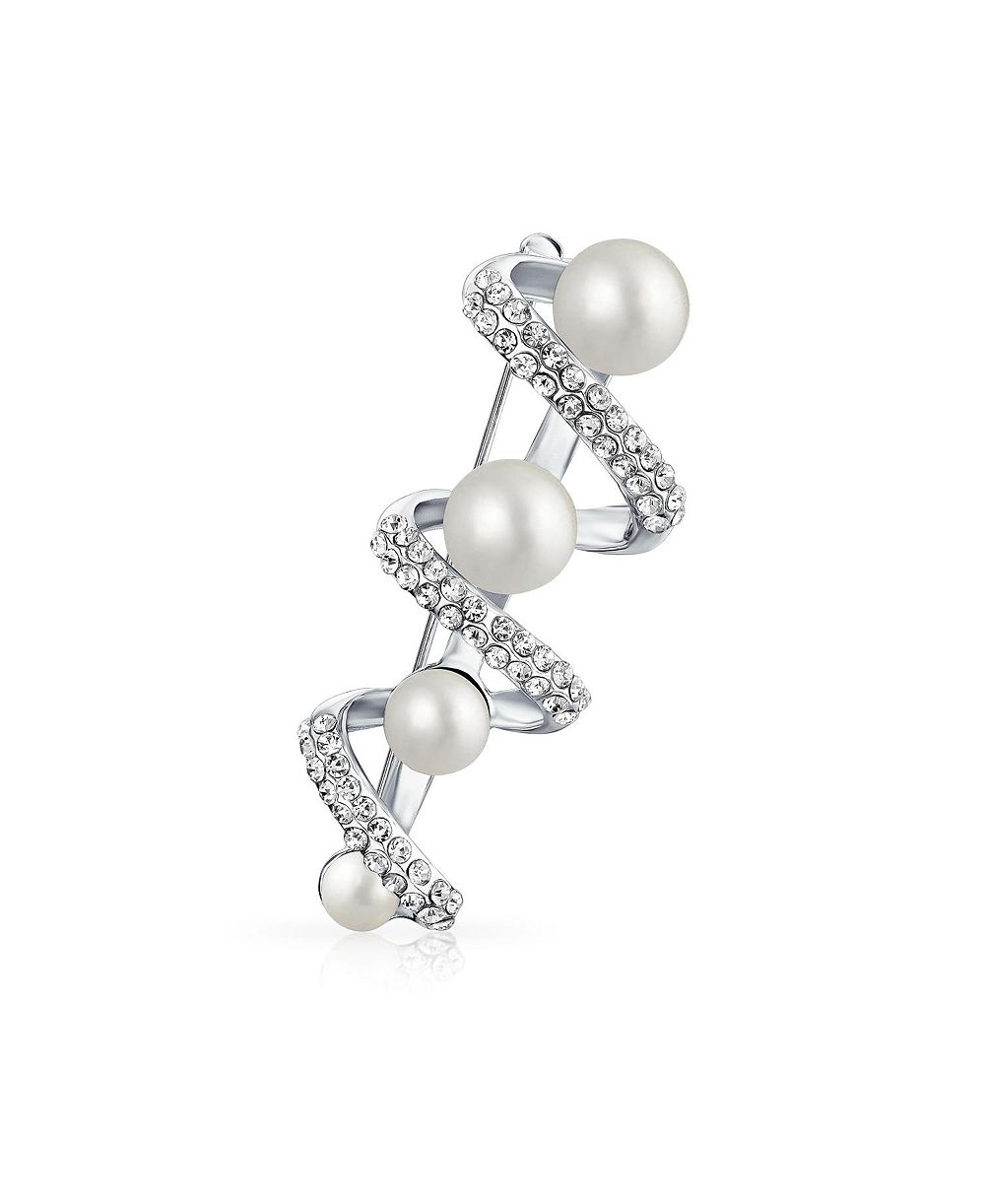 Bling Jewelry Spiral Crystal White Faux Pearl Statement Scarf Brooch Pin Silver Plated